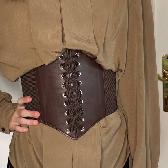 Cider Accessories - Brown Elastic Lace-Up Corset Belt Costume Renaissance Fair